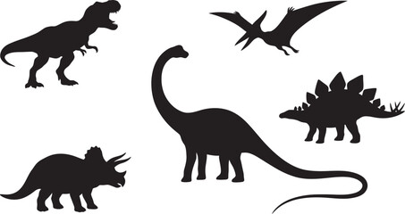 Set of Dinosaur Silhouettes Black Vector Illustration with Jurassic Animal Icons Wild Reptile Outline Cartoon Design for Nature and Wildlife Collection © BipashaSketches 