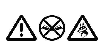 Traffic warning signs depicting hazard collision and construction silhouette © asma