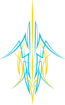 Blue and Yellow Pinstriping Art: Vintage Hot Rod, Car, Motorcycle