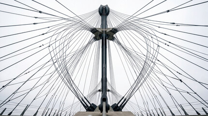 Fototapeta premium Abstract Cable-Stayed Bridge Structure Worms Eye View Architectural Pattern