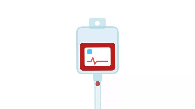Medical blood bag donation with heartbeat monitor dripping for transfusion