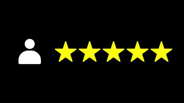 4K Animated customer feedback notification with progressively appearing stars, representing review ratings and user satisfaction, on transparent background