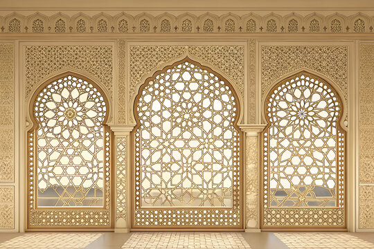 Intricate Indian jali lattice pattern inspired by Mughal palace windows  elegant geometric symmetry  luxury decorative vector background.