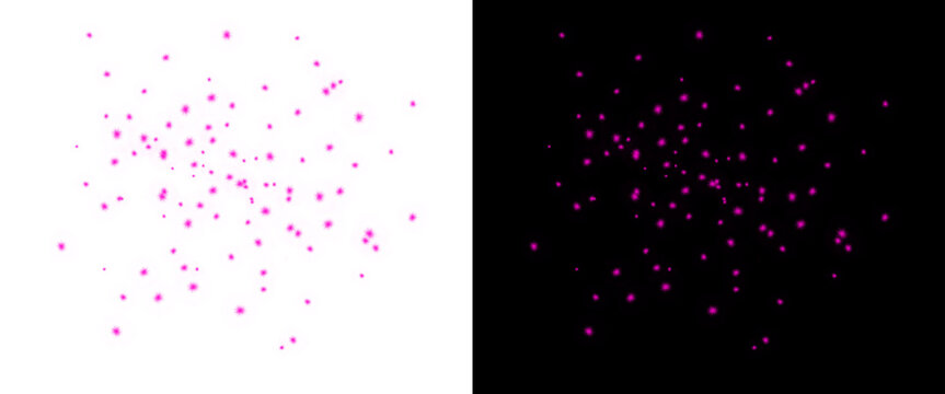 Pink glitter confetti explosion on white and black background, sparkling magenta dust particles, festive glowing sequins for celebration design