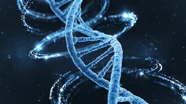 3D Digital DNA Double Helix Structure Glowing Blue Particle Visualization of Genetic Code