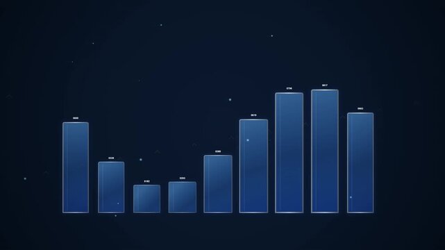 Animated translucent flow chart with bars on dark background