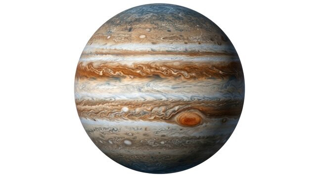 A large, Jupiter-like planet is depicted against a white background.