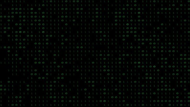 Green Binary Code Matrix Background, Abstract Digital Data Stream, Futuristic Programming Texture, Cyber Security Concept, Computer Science Information Flow Pattern