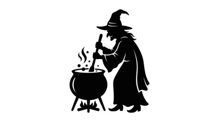 Black silhouette witch, magic cauldron, Halloween icon, vector graphic Vector © MST