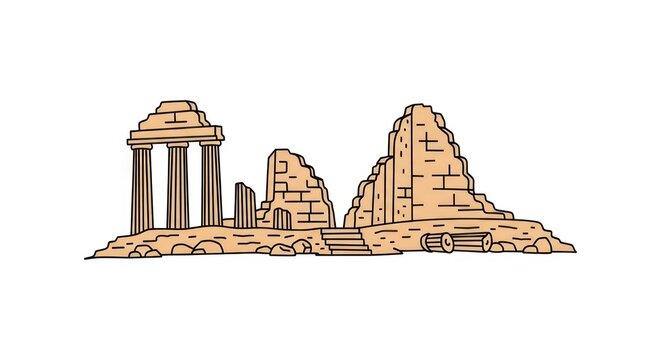 Ancient Ruins Landscape with Columns.