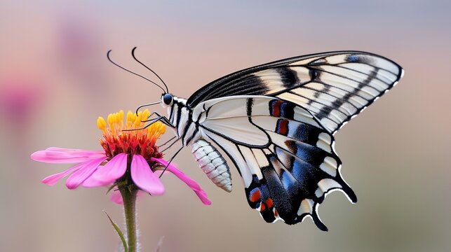 Close-up of a butterfly feeding on a pink flower.