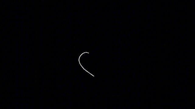 Minimalist white line drawing forming a delicate, incomplete heart shape on a stark black background, symbolizing nascent love, connection, or abstract emotion