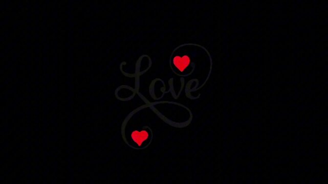 Minimalist yet impactful black and red graphic featuring the word 'Love' in elegant script, highlighted by two charming heart icons, perfectly capturing the essence of affection and romance