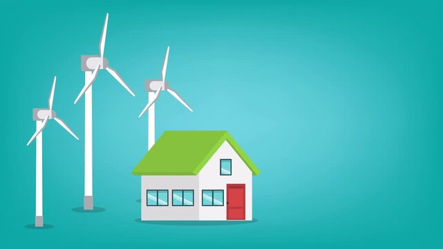 Residential Wind Turbines Powering Sustainable Eco Home Clean Energy Animation Background