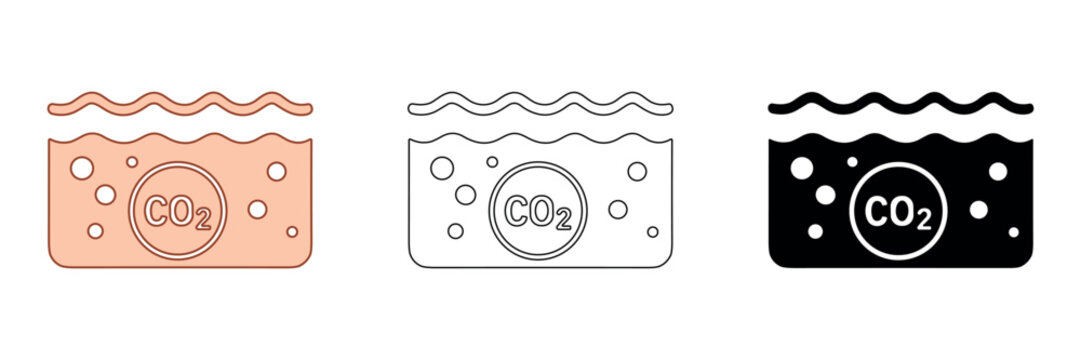 Icon representing CO2 dissolved in water with bubbles and wavy surface