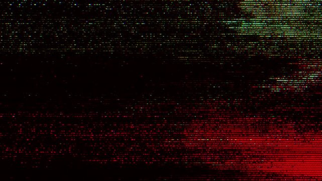 Abstract Red and Green Digital Glitch Background, TV Signal Noise Interference, Malfunctioning Pixel Distortion, Cyberpunk Data Error Texture, Corrupted Electronic Screen Effect