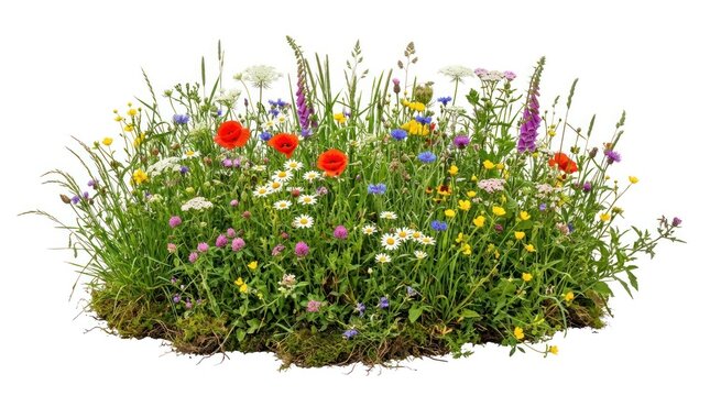 A vibrant garden scene featuring a variety of wildflowers