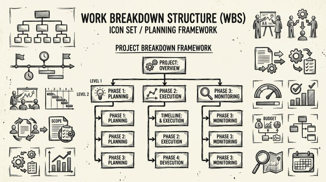 Work Breakdown Structure Icon Set.