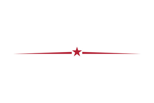Minimalist red star divider with elegant horizontal lines, ideal for Independence Day, patriotic celebrations, banners, invitations, certificates, backgrounds, and modern graphic designs.