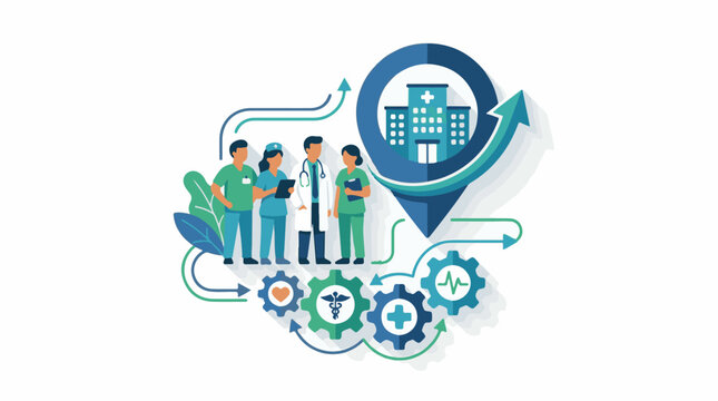 A group of medical professionals standing together looking at a tablet