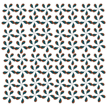 Padr&atilde;o floral abstrato com p&eacute;talas estilizadas em azul petr&oacute;leo e detalhes laranja sobre fundo transparente. Design moderno e repetitivo ideal para estampas, pap&eacute;is e decora&ccedil;&atilde;o.