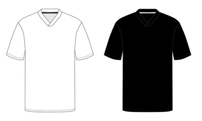 Fototapeta premium t shirt template. A template of a white and black short-sleeved soccer jersey. A white V-neck T-shirt, front view. An isolated illustration of a short-sleeved T-shirt on a white background.