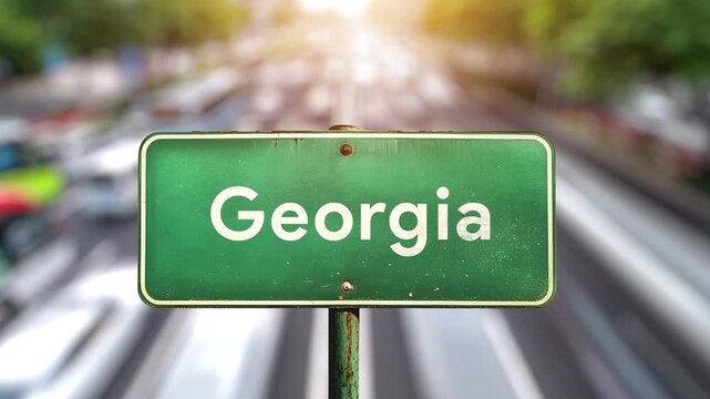Green highway road signs for the USA, indicating official state border crossings. Welcome to United states of America