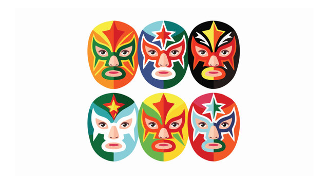 Colorful traditional mexican luchador masks set with vibrant bold patterns and star motifs for cultural celebration and costume design