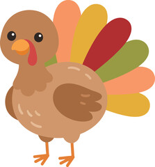 Fototapeta premium Cute cartoon turkey illustration for Thanksgiving celebrations and autumn themes, perfect for seasonal decorations and projects
