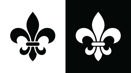 Fleur-de-lis symbol showcased in a split black and white graphic design for minimal print background use. © Fazla Rabbi