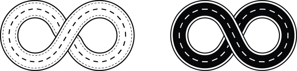 Fototapeta premium Infinity loop shape road line asphalt track design icon set element outline style isolated vector illustration