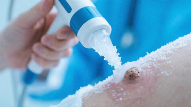 Cryotherapy treatment freezing common skin wart or verruca with ice crystals