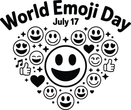 World Emoji Day July 17 Smiley Face Typography Vector Illustration