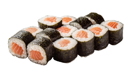 Isolated delicious salmon maki sushi rolls with fresh ingredients arranged for a tasty meal © Ana