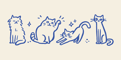 Fototapeta na wymiar Cats Poses Doodle Set Vector Illustration