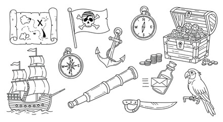 Pirate themed Objects Collection Black And White Silhouette © Jewel