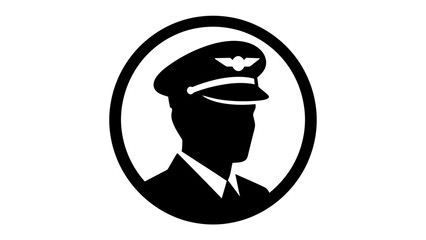 Pilot's Emblem: A silhouette of a pilot in uniform, wearing a cap with insignia, enclosed within a circular emblem, symbolizing aviation and professionalism. © abu