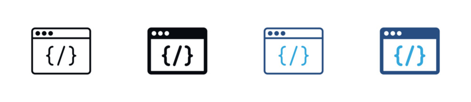 Code Browser Icon Set. Source Code, Web Development, Programming and Software Engineering Symbols. Vector Illustration.