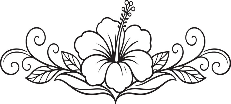 Black and white line art of a single stylized flower with swirls