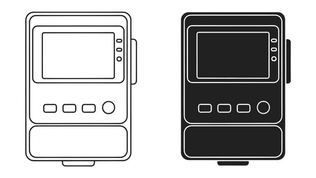 Vintage Pager Designs: A set of two vintage pagers, one in outline and the other in solid black, representing a classic communication device from the past.