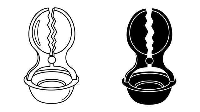 Nutcracker Silhouette: A minimalist design featuring a nutcracker tool in both outline and silhouette forms, illustrating its functional purpose for cracking nuts.