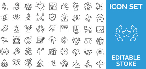 Comprehensive business and personal development icons set for strategy and values. © Ria