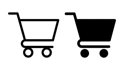Shopping Cart Icons: A set of minimalist shopping cart icons in outline and solid black, representing online commerce and retail. © harun