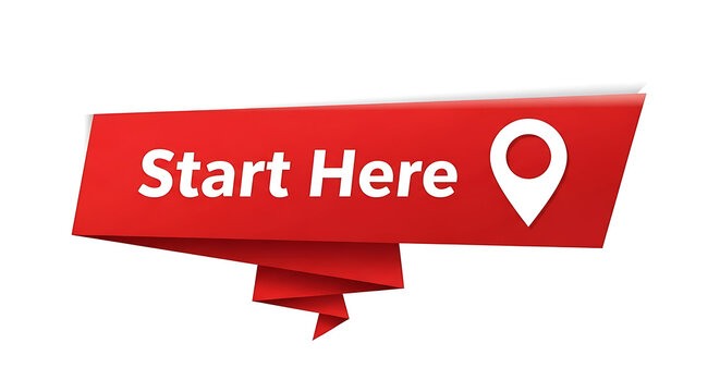 Red start here button with map pin icon