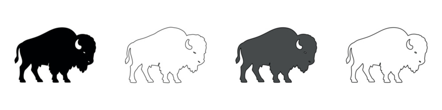 Collection of four bison icons in different styles and colors