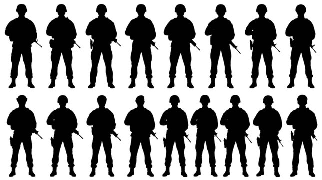 Silhouette people walking in a row isolated on transparent background, Vector