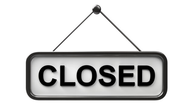Isolated hanging sign displaying the word CLOSED, indicating a business is currently unavailable