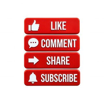 Red Social Media Engagement Buttons Transparent Background