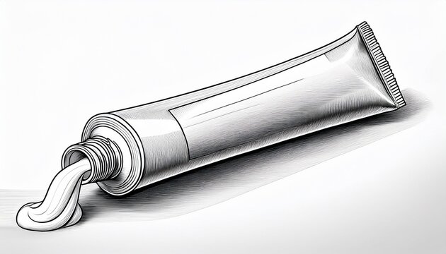 tube of toothpaste with white paste squeezed out isolated on a white background in a minimalist line art style