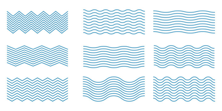 Water wave on white background. One set of flow waves zigzag lines. Wave thin theme template